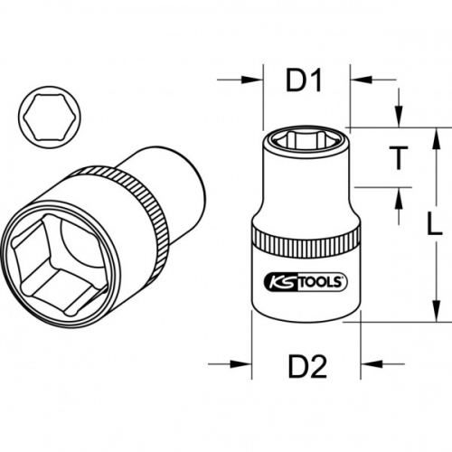 Šešiakampė galvutė, 1/2", 21 mm
