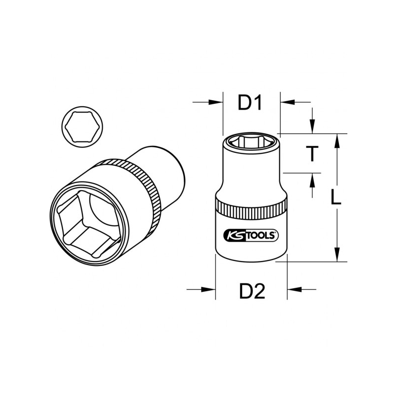 Šešiakampė galvutė, 1/2", 21 mm