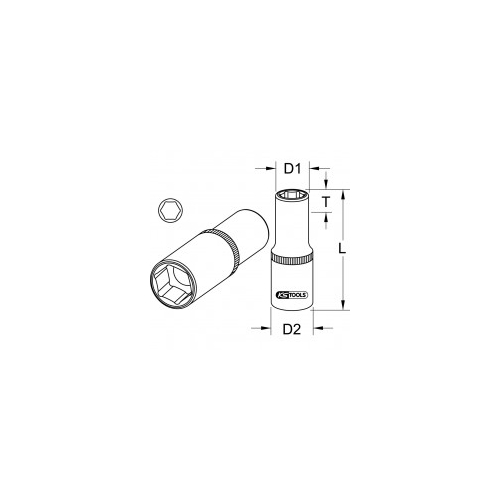 Galvutė 3/8 šešiakampė ilga 14 mm